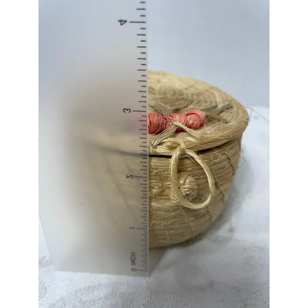 3 Miniature Straw Nesting Baskets Floral Vintage